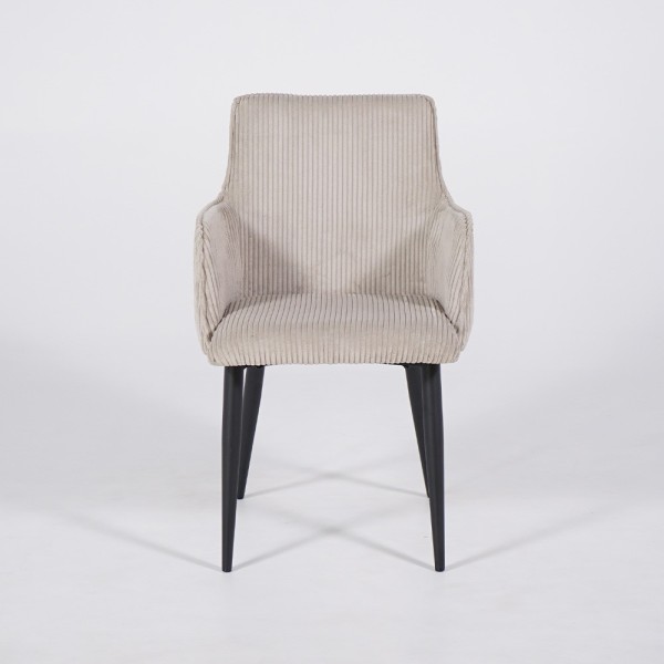 Chaise de salle à manger en velours beige et pieds en métal noir - Noa