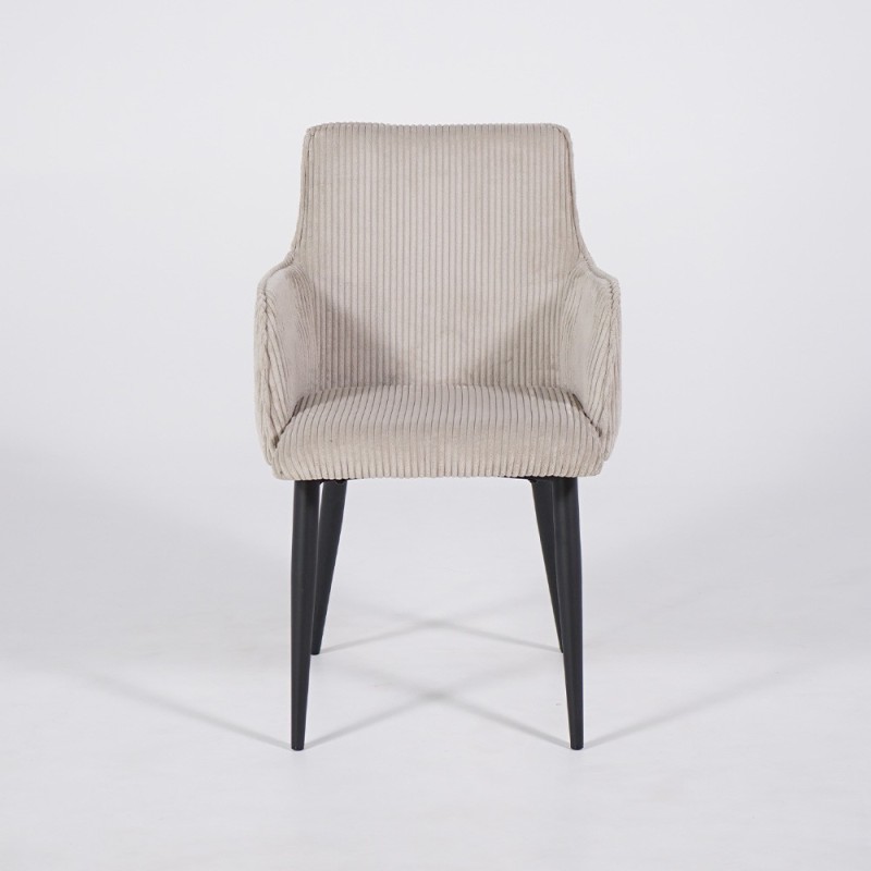 Chaise de salle à manger en velours beige et pieds en métal noir - Noa