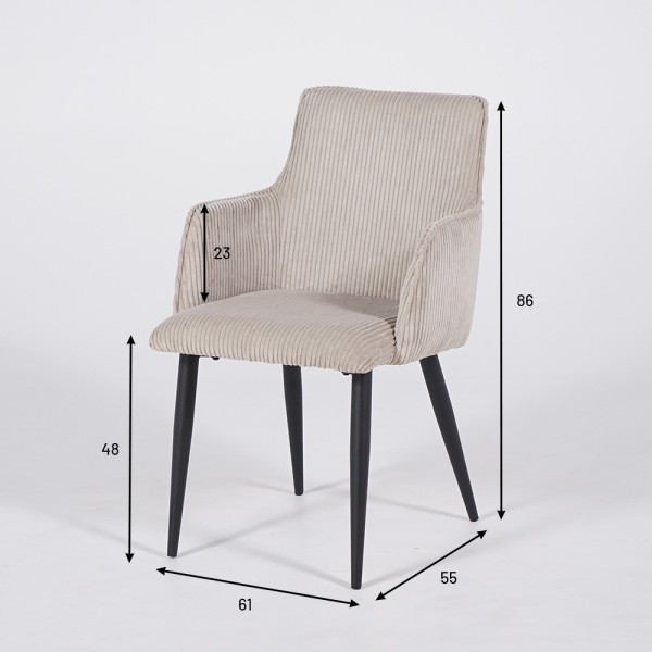 Chaise de salle à manger en velours beige et pieds en métal noir - Noa