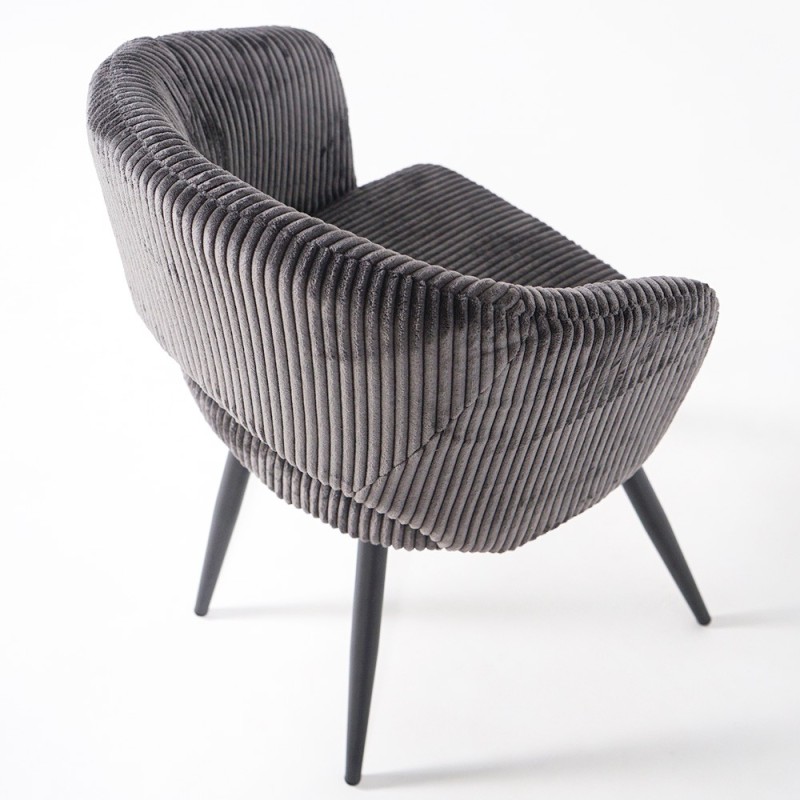 Chaise de salle à manger en velours gris et pieds en métal noir - Maple