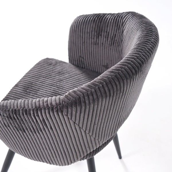Chaise de salle à manger en velours gris et pieds en métal noir - Maple