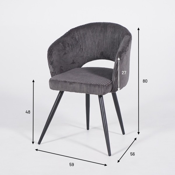 Chaise de salle à manger en velours gris et pieds en métal noir - Maple