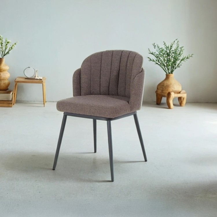 Chaise de salle à manger en velours gris et pieds en métal noir - Sierra