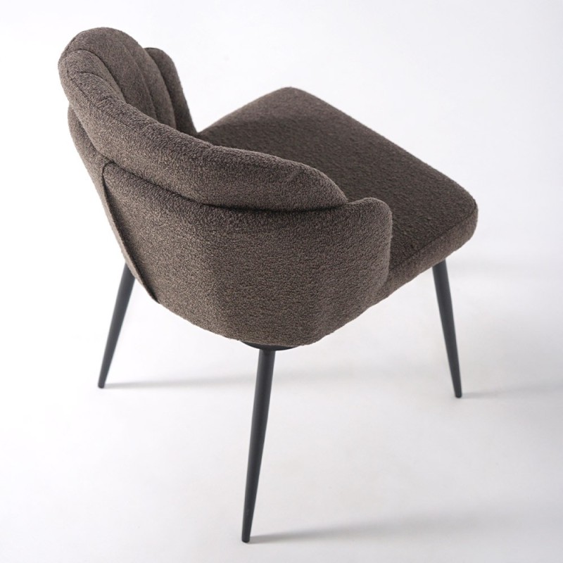 Chaise de salle à manger en velours gris et pieds en métal noir - Sierra