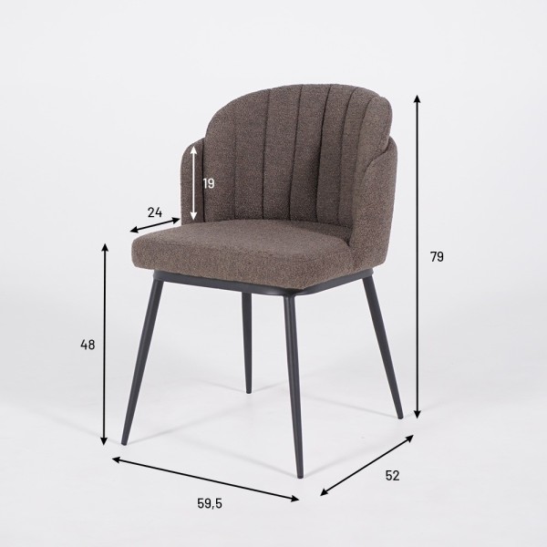 Chaise de salle à manger en velours gris et pieds en métal noir - Sierra