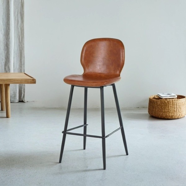 Chaise de bar en cuir synthétique cognac - Lane