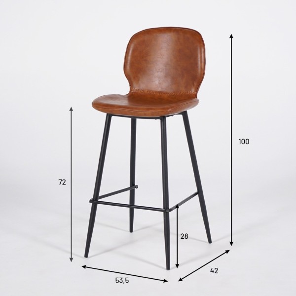 Chaise de bar en cuir synthétique cognac - Lane