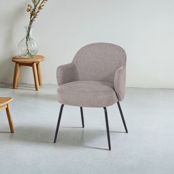 Chaise en tissu bouclé gris et pieds en métal noir - Bae