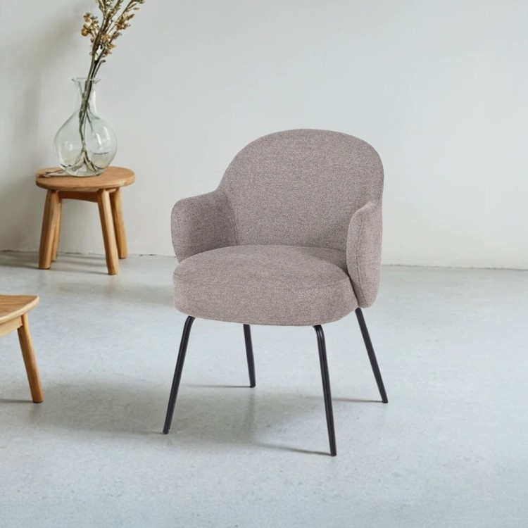 Chaise en tissu bouclé gris et pieds en métal noir - Bae