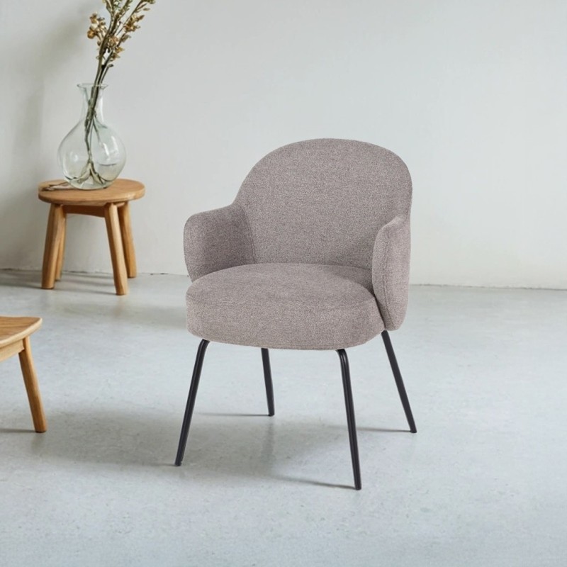 Chaise en tissu bouclé gris et pieds en métal noir - Bae