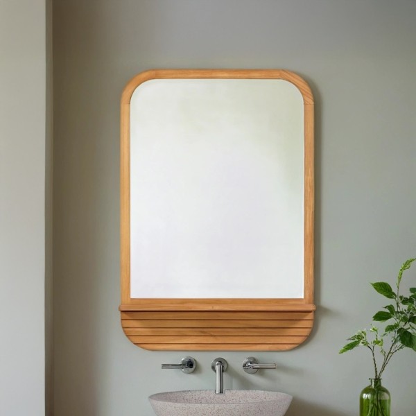 Miroir rectangulaire avec tablette en teck massif - Kama