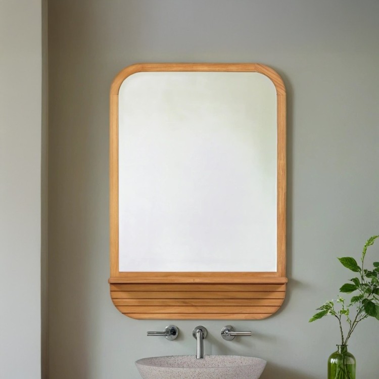Miroir rectangulaire avec tablette en teck massif - Kama