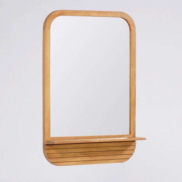 Miroir rectangulaire avec tablette en teck massif - Kama