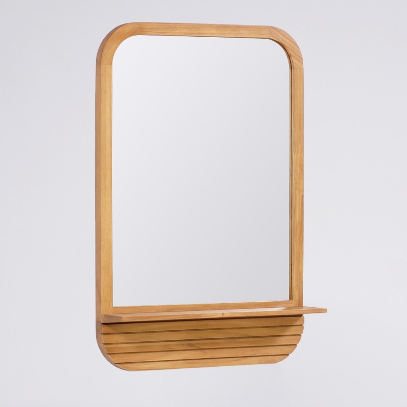 Miroir rectangulaire avec tablette en teck massif - Kama