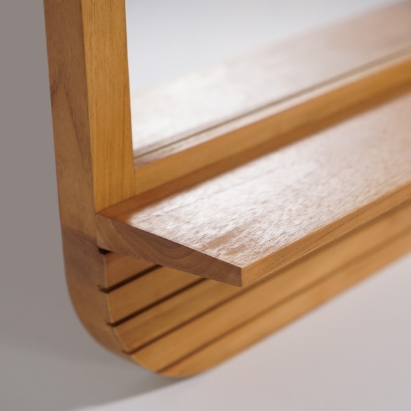 Miroir rectangulaire avec tablette en teck massif - Kama