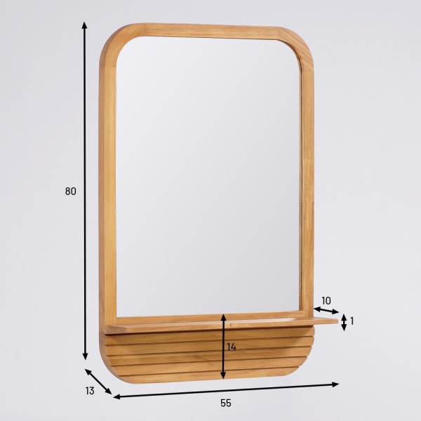 Miroir rectangulaire avec tablette en teck massif - Kama