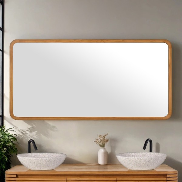 Grand miroir rectangulaire avec bords en teck - Kama