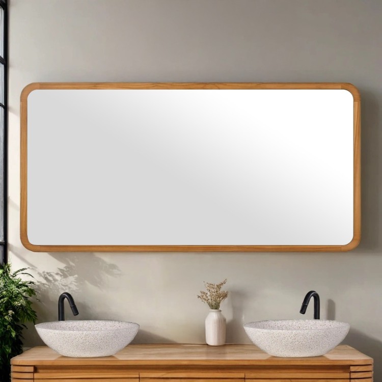 Grand miroir rectangulaire avec bords en teck - Kama