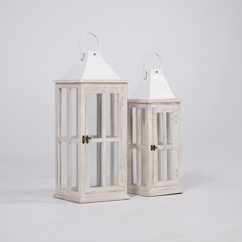 Lot de 2 lanternes en bois et métal - Cottage
