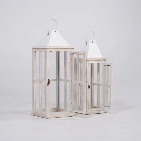 Lot de 2 lanternes en bois et métal - Cottage