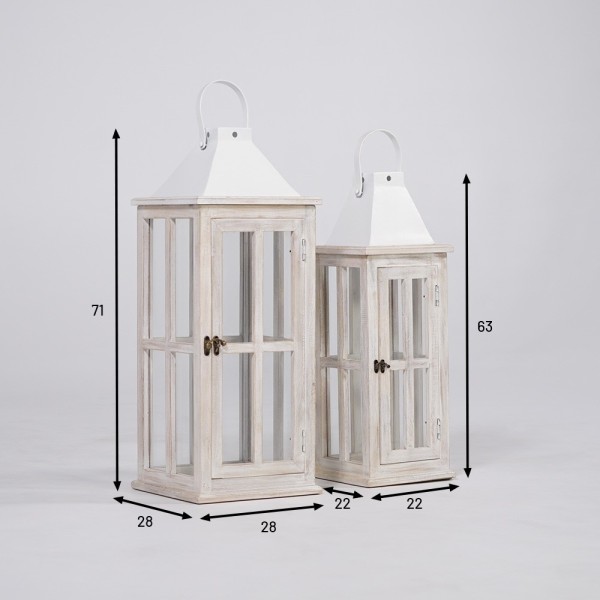 Lot de 2 lanternes en bois et métal - Cottage