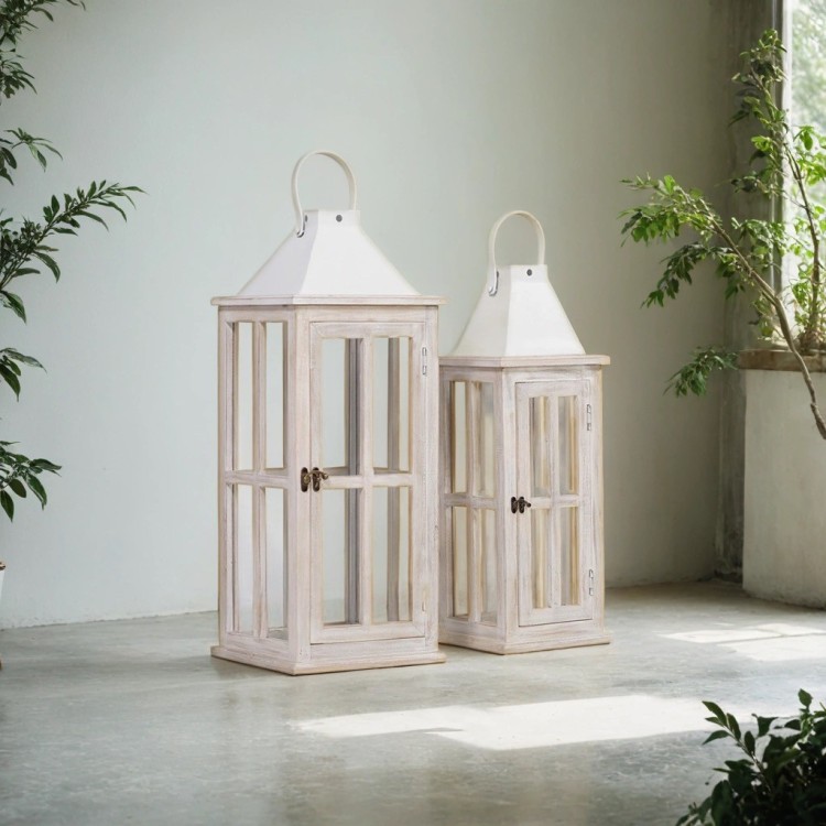 Lot de 2 lanternes en bois et métal - Cottage