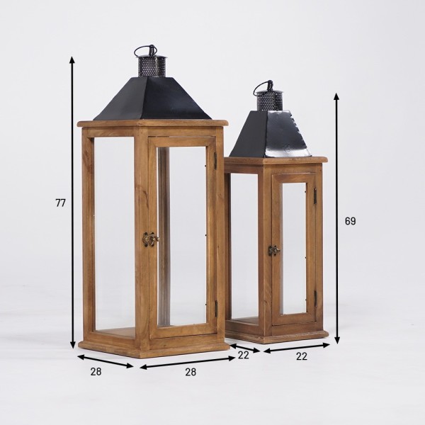 Lot de 2 lanternes en bois et métal - Hudson