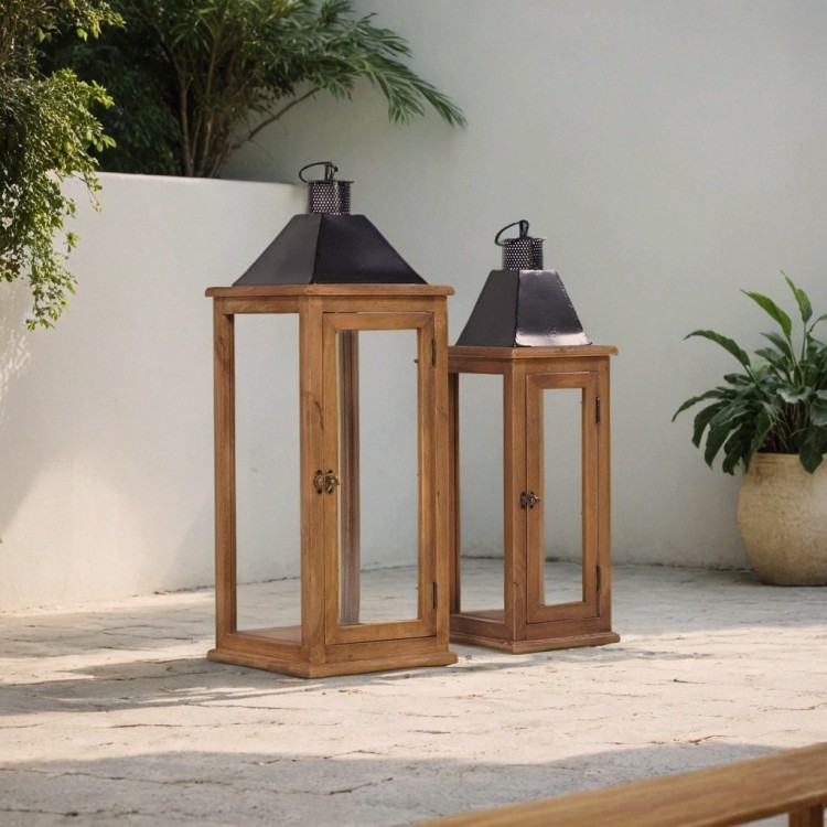 Lot de 2 lanternes en bois et métal - Hudson