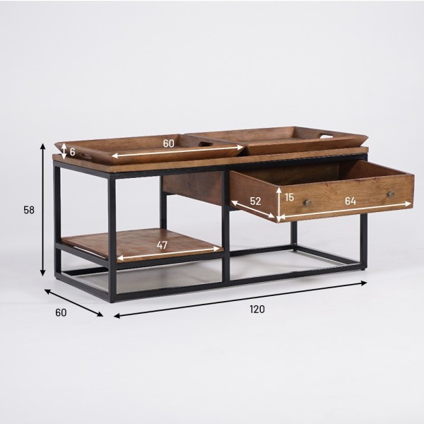 Table basse en bois naturel et pieds en métal - Modula