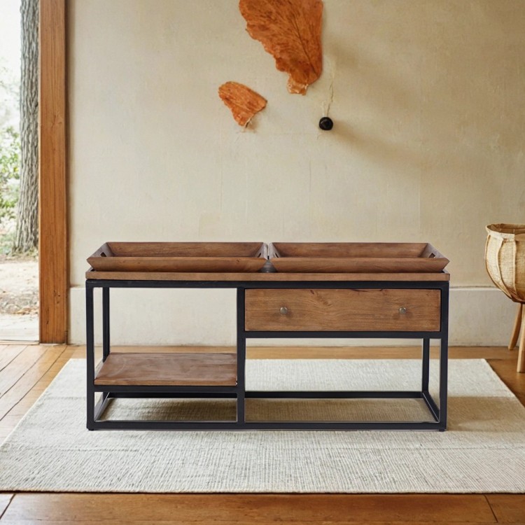 Table basse en bois naturel et pieds en métal - Modula