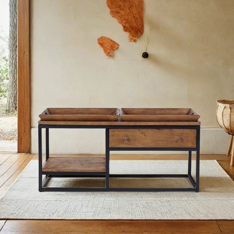 Table basse en bois naturel et pieds en métal - Modula