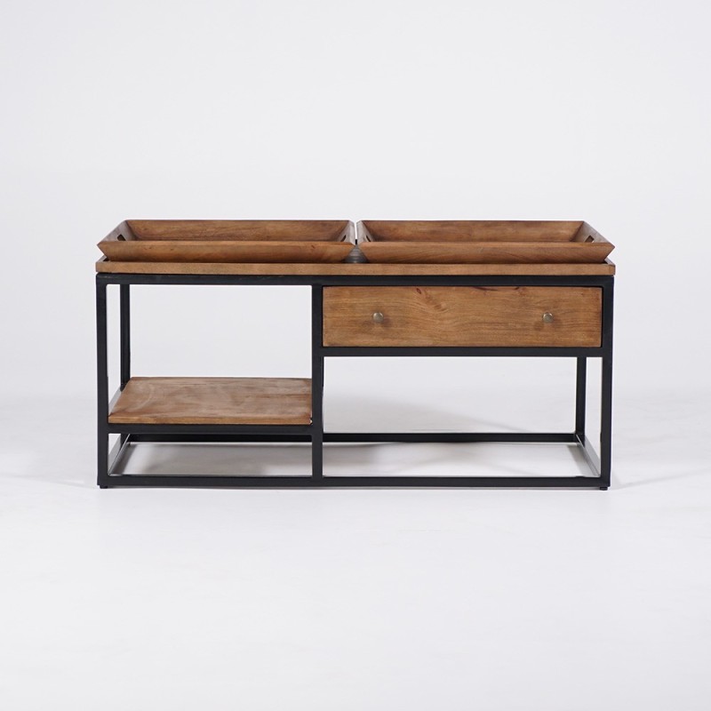 Table basse en bois naturel et pieds en métal - Modula