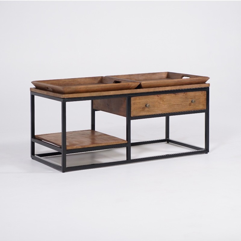Table basse en bois naturel et pieds en métal - Modula