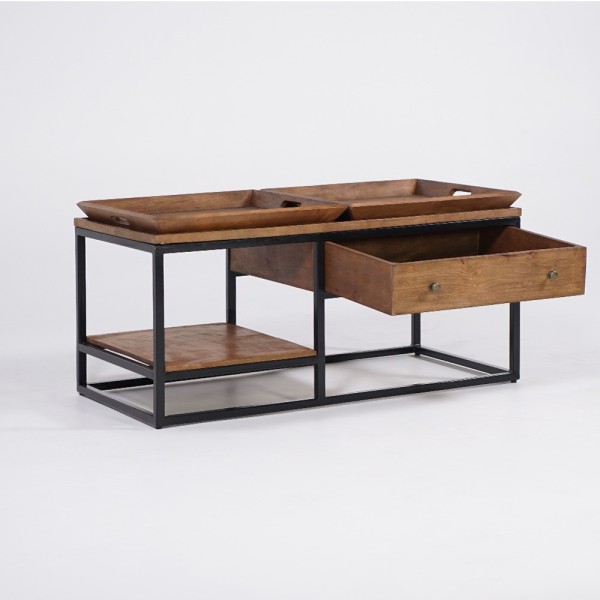 Table basse en bois naturel et pieds en métal - Modula