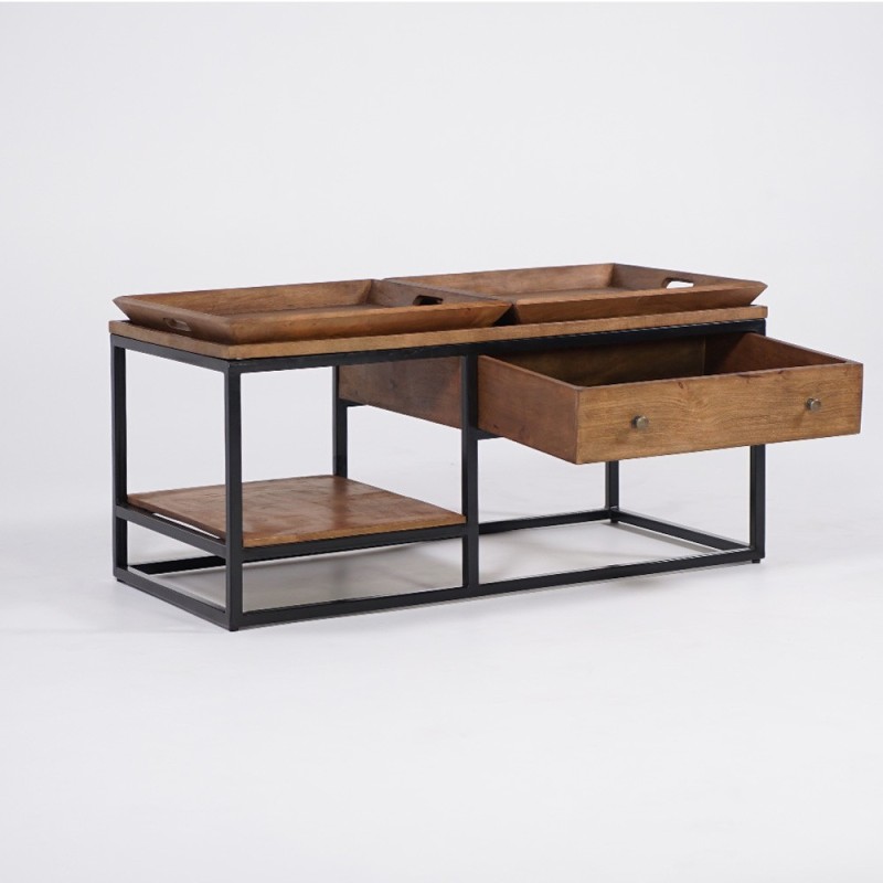 Table basse en bois naturel et pieds en métal - Modula