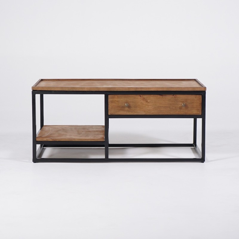 Table basse en bois naturel et pieds en métal - Modula