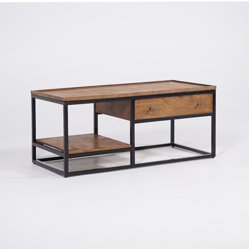 Table basse en bois naturel et pieds en métal - Modula