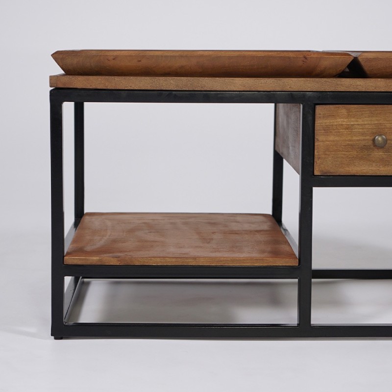 Table basse en bois naturel et pieds en métal - Modula