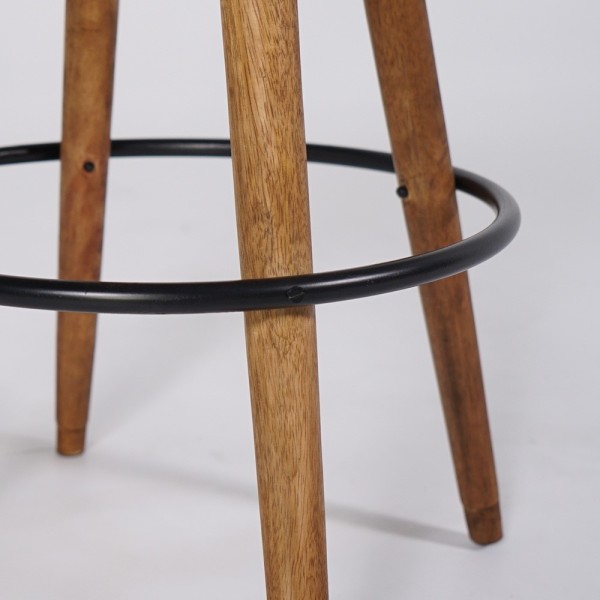 Tabouret de bar en bois et assise en peau de vache naturelle - Ranch