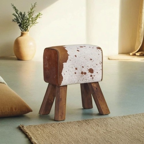 Petit banc cheval d'arçon en peau de peau vache - Ranch