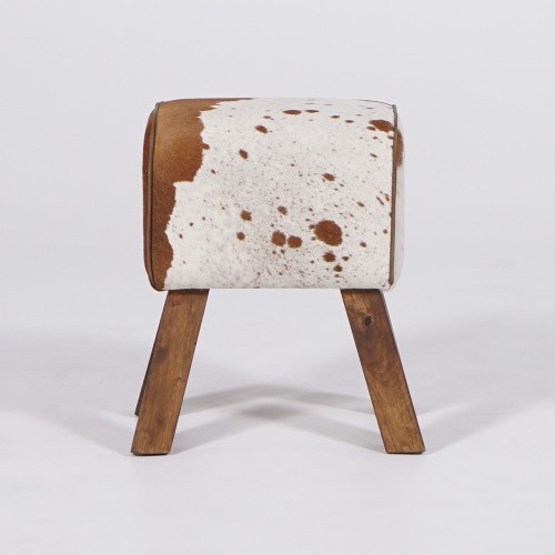 Petit banc cheval d'arçon en peau de vache - Ranch