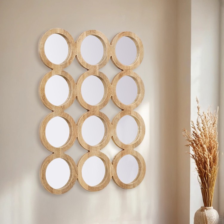 Ensemble rectangulaire 100 x 85 cm de miroirs ronds avec cadre en bois - Ellipse