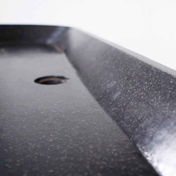 Meuble de salle de bain 120 cm en teck massif et vasque en terrazzo noir - Keya