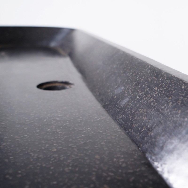 Meuble de salle de bain 120 cm en teck massif et vasque en terrazzo noir - Keya
