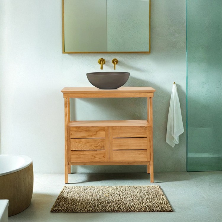 Meuble sous vasque en teck massif 80 cm - Nandini