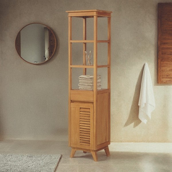 Colonne de rangement de salle de bain en bois de teck massif - Mira