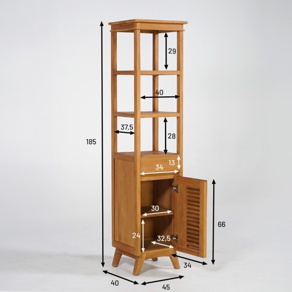 Colonne de rangement de salle de bain en bois de teck massif - Mira