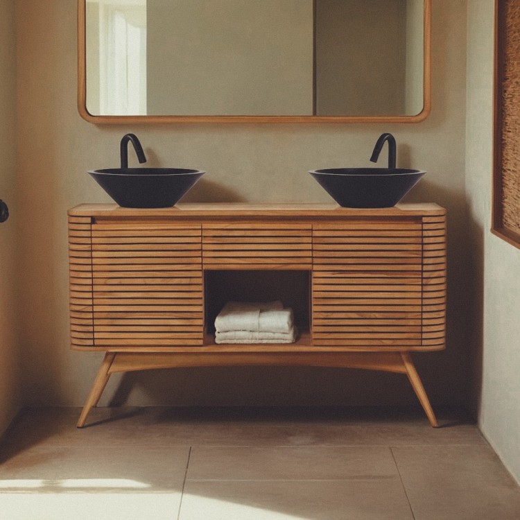 Meuble de salle de bain en teck pour double vasques - Kama