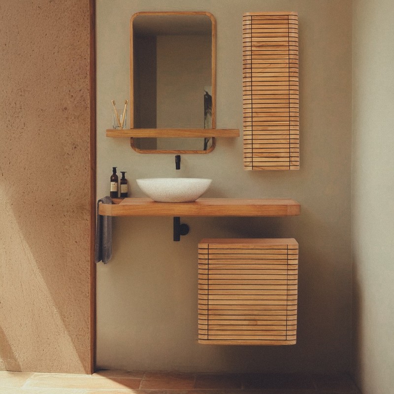 Tablette murale en teck pour vasque de salle de bain - Lattis