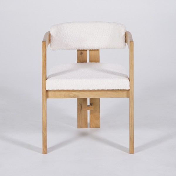 Chaise en bois et tissu bouclette blanc - Eira